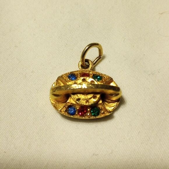 Vintage Gold Tone Rhinestone Telephone Charm MONET - Picture 1 of 3